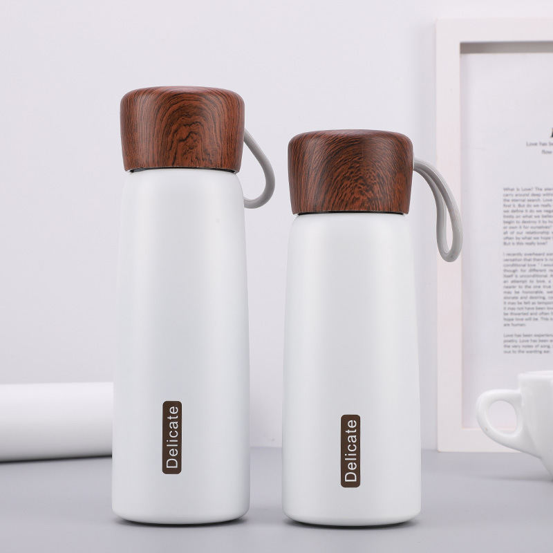 400ml 500ml Outdoor Sports Customized Stainless Steel Water Bottle Wooden Grain Cover Vacuum Flask
