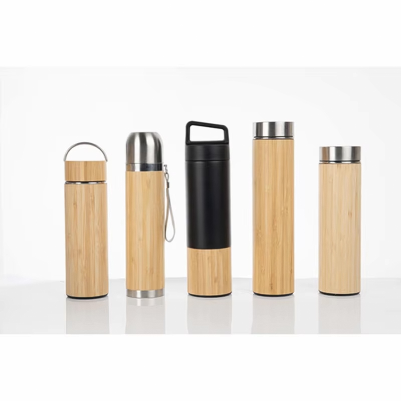 Eco Friendly Products 2024 Custom Water Bottle Double Wall Stainless Steel Bamboo Vacuum Thermos Stainless Steel Tumbler