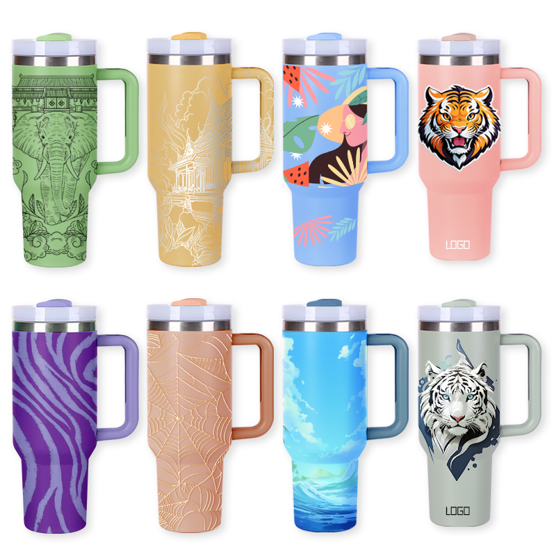 Wholesale Custom LOGO Tumbler Stainless Steel Travel Mug Coffee Tumbler Vacuum Cup 20oz 30oz 40oz Tumbler With Handle Straw