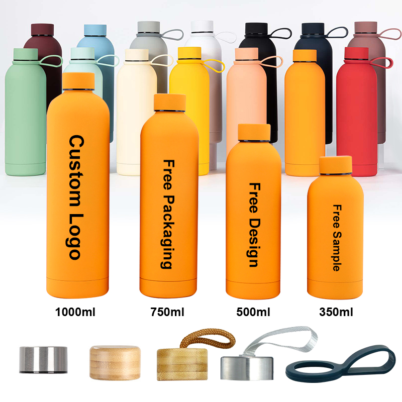 High Quality Custom Logo Small Mouth Rubber Coated Double Wall Stainless Steel Kids Water Bottle