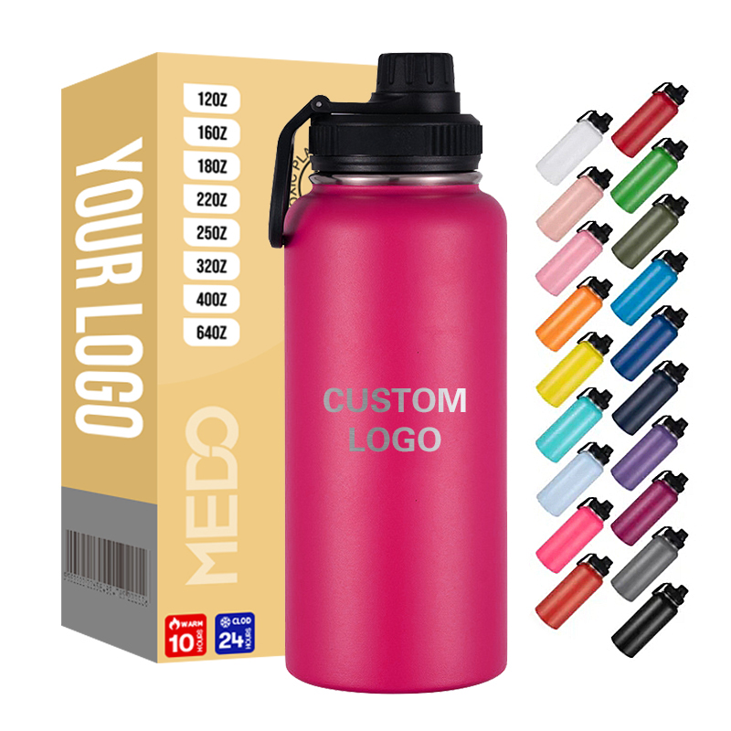 Custom Logo 1L Stainless Steel Double Wall Insulated Vacuum Flask 32oz Powder Coated Sports Water Bottles