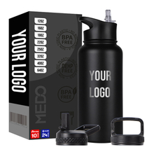 Customized 3 Lids Water Bottle Stainless Steel Vacuum Flask Water Bottle Insulated Sports Bottle 32oz