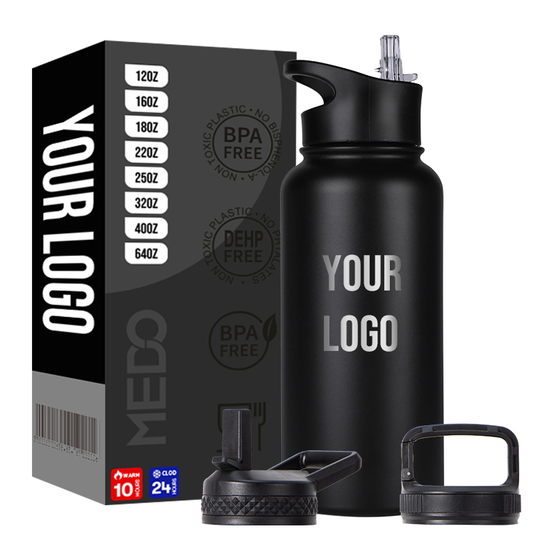 Customized 3 Lids Water Bottle Stainless Steel Vacuum Flask Water Bottle Insulated Sports Bottle 32oz