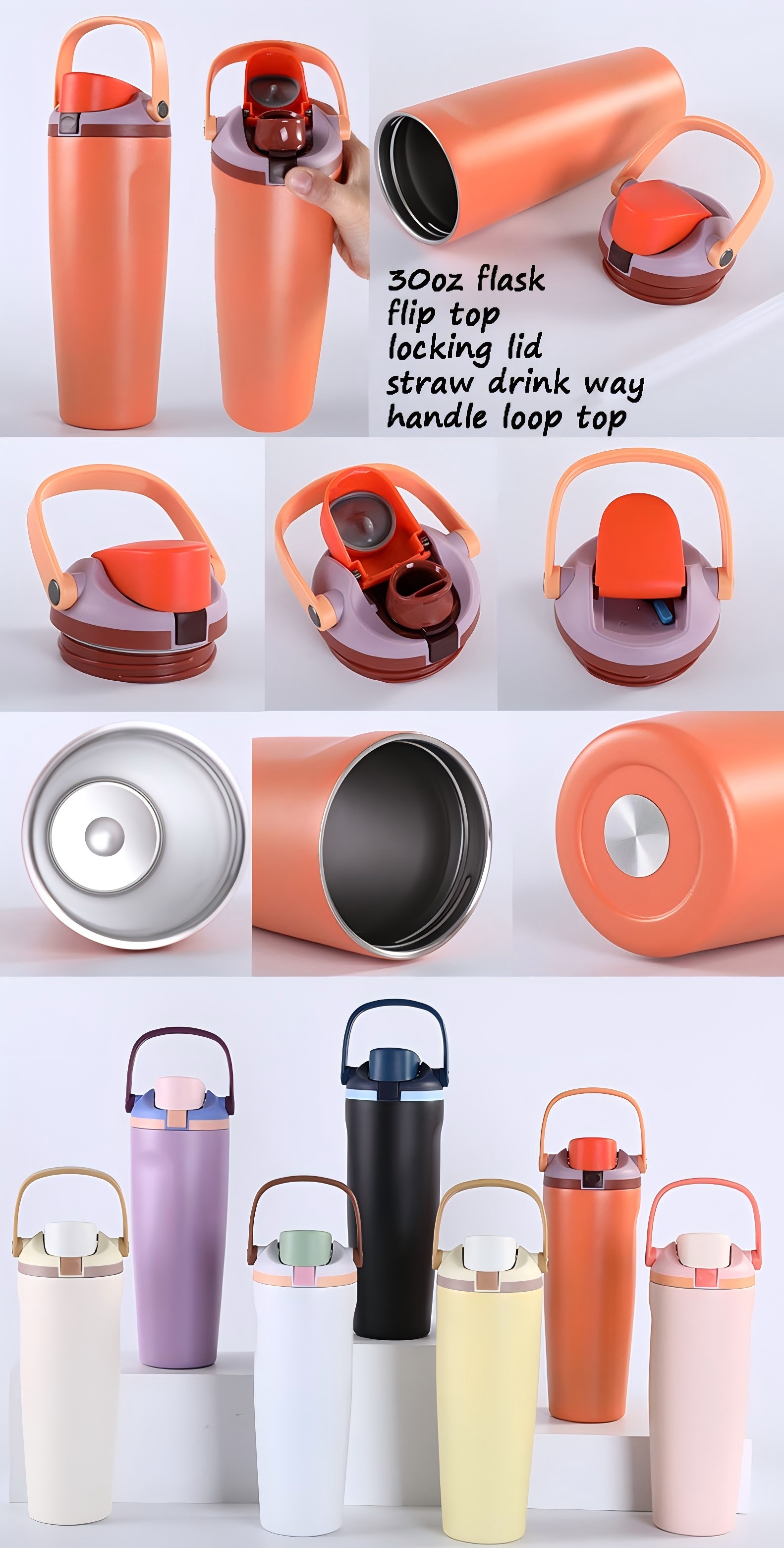 Wholesale Custom Fruit Color Stainless Steel Tumbler Sublimation 30oz Stainless Steel Tumbler Handle And Straw