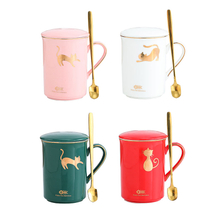 350ml New Design Custom Printed Ceramic Mugs with Lid Cartoon Cat Ceramic Milk Mugs