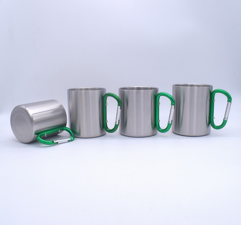 200ml 300ml Double Wall Metal Travel Mug Carabiner Mug Metal Travel Mug with Handle