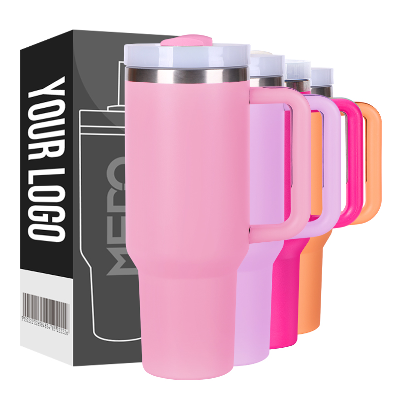 Wholesale Custom Logo Print Powder Coated Double Wall Stainless Steel 40OZ Travel Mug Insulated 40z Tumbler With Handle