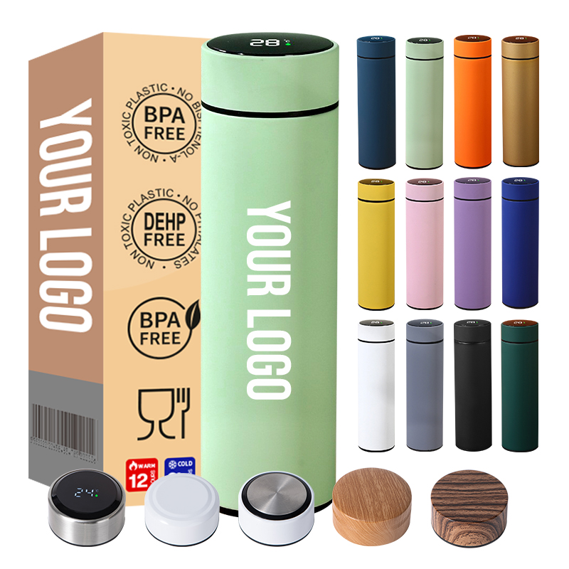 Custom LOGO Double Digital Vacuum Insulated Stainless Steel Smart Water Bottle with LED Temperature Display