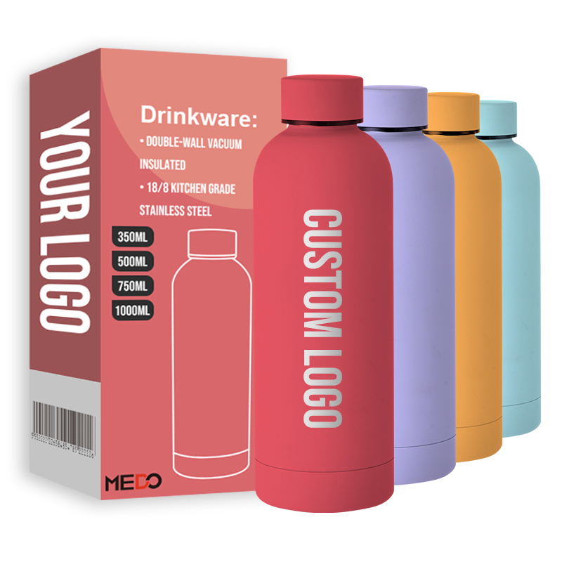 High Quality Custom Logo Small Mouth Rubber Coated Double Wall Stainless Steel Kids Water Bottle