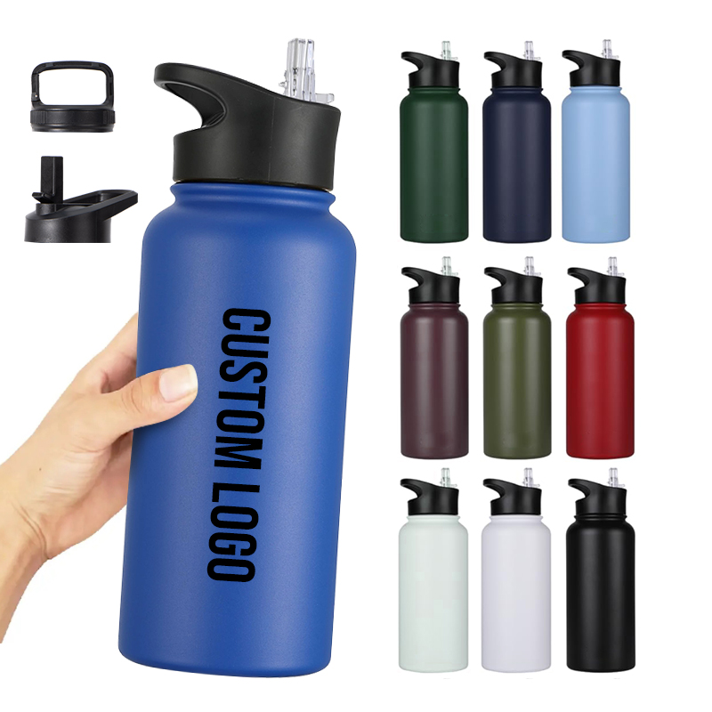 Custom Logo Pink Insulated Sport Travel Thermal Soft Rubber Paint Double Wall Stainless Steel Water Bottle