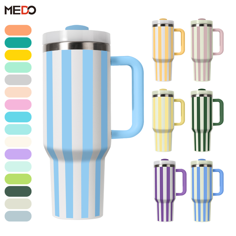 Wholesale OEM Custom Striped Stainless Steel Tumblers 20oz 30oz 40oz Vacuum Cups with Travel Sports Lids