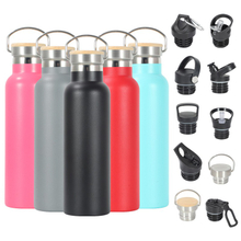 Factory Customized Bamboo Lid 500ml Double Wall Water Bottle Stainless Steel Vacuum Flask Sports Bottle with Different Lids