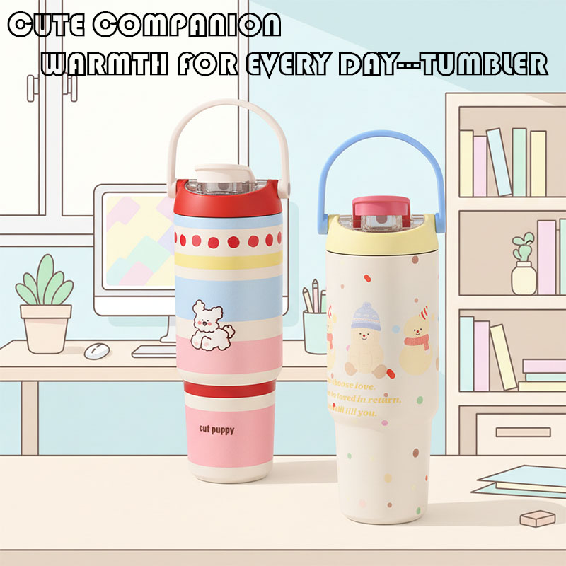 900ml Cute Tumbler with Handle and Straw | 316 Stainless Steel Insulated Cup | Custom Pattern Travel Mug for Women Girls