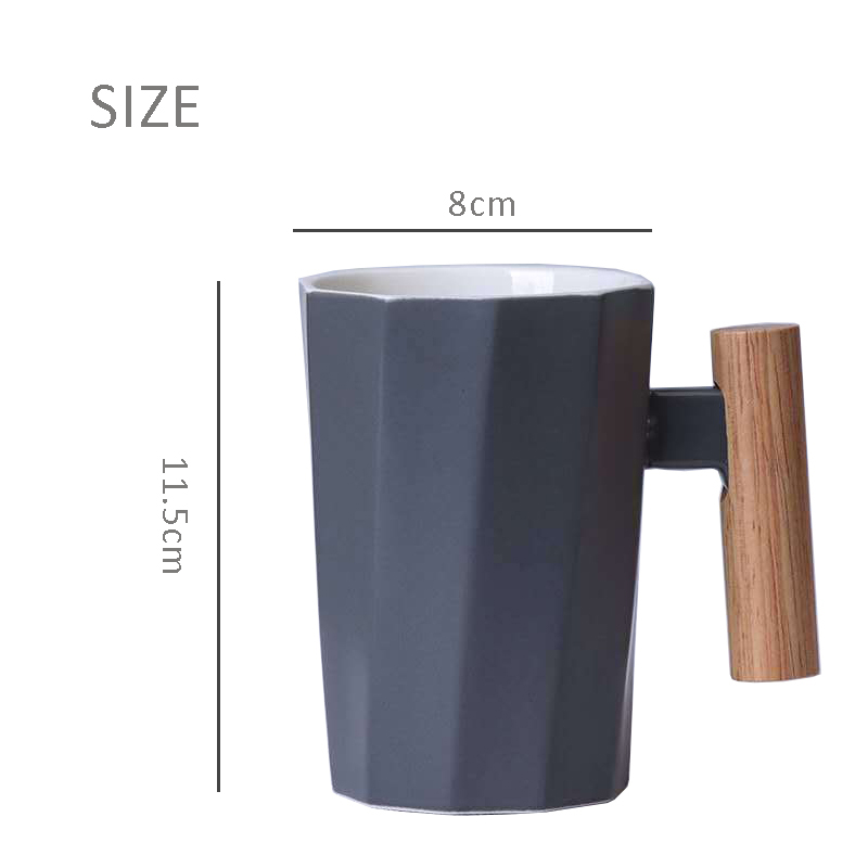 380ml New Design Printing Wooden Handle Ceramic Mug with Lid And Spoon