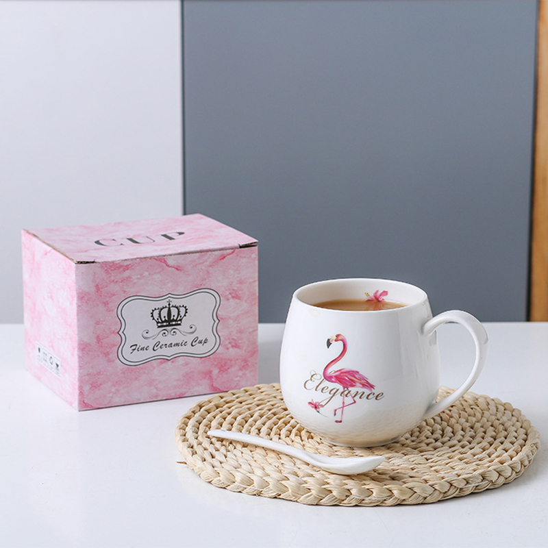 300ml New Design Unbreakable White Ceramic Milk Mug China Coffee Gift Mug with Spoon