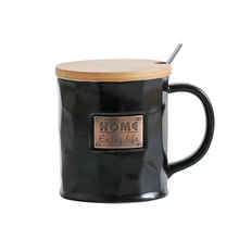 400ml Nordic Style Large Capacity Plain Ceramic Coffee Mugs with Wooden Lid And Spoon 