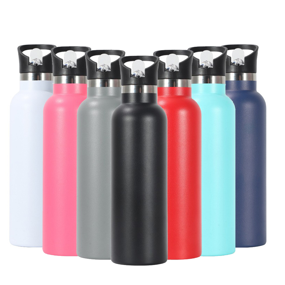 Factory Wholesale 350ml 500ml 600ml 750ml Width Mouth Sports Double Wall Thermo Stainless Steel Water Bottle Vacuum Flask With Handle