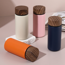 280ml Mini Stainless Steel Water Bottle with Wood Grain Lid - Perfect for On-the-Go Hydration