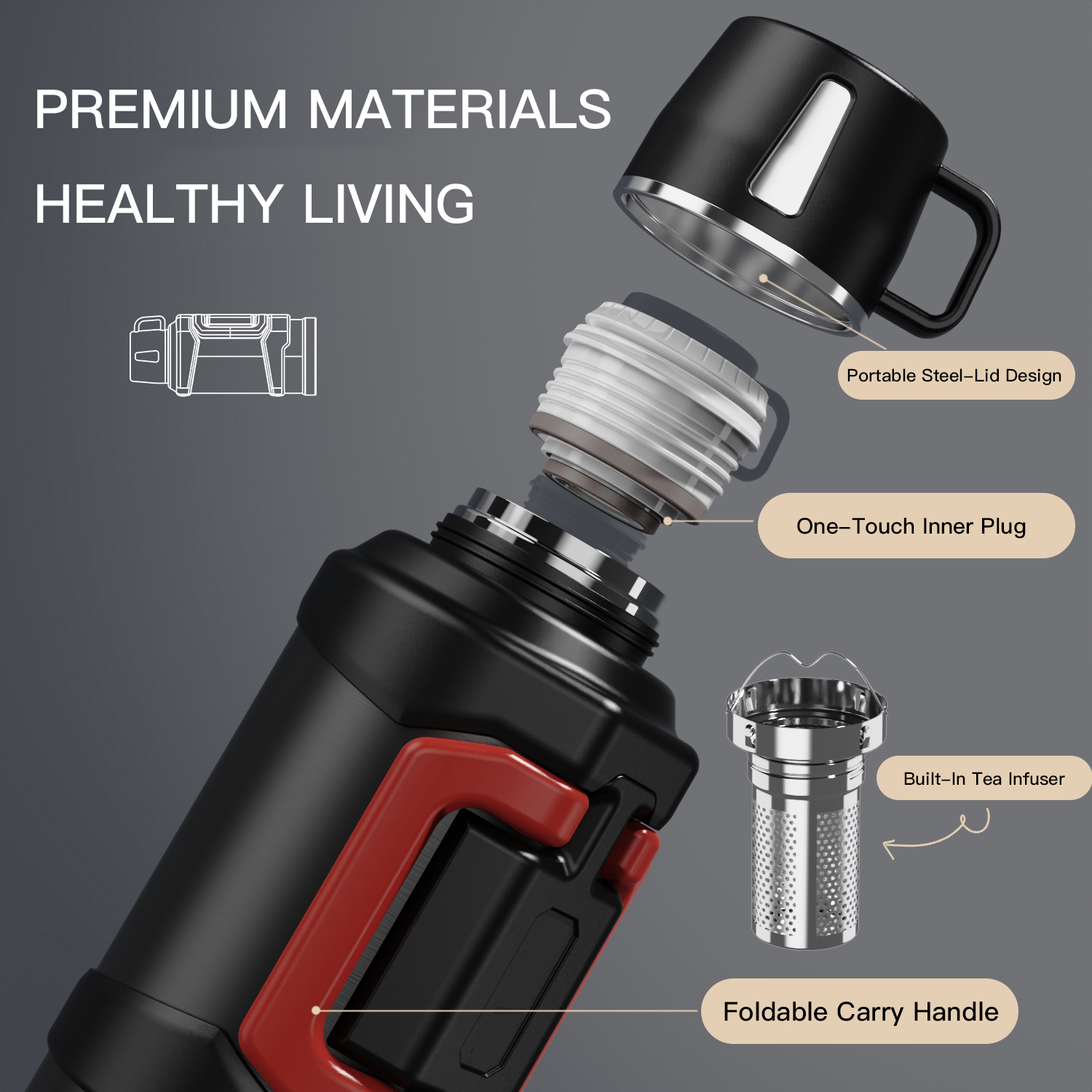 Large Capacity Custom LOGO 304 /316 Stainless Steel Thermos Portable Outdoor Vacuum Kettle Insulated Travel Water Bottles