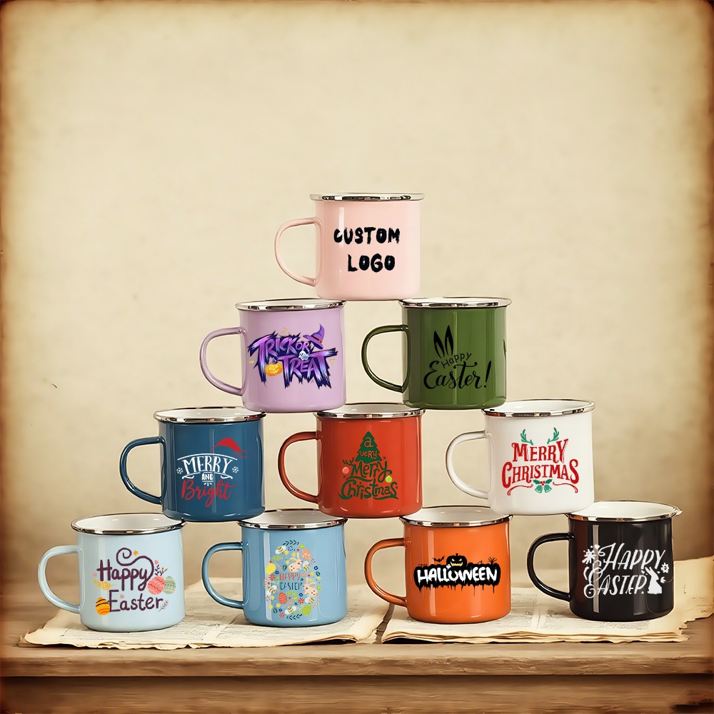 Wholesale Non Toxic Food Safe Galaxy Colored Customized Enamel Tableware Metal Steel Camping Outdoors Coffee Enamel Mugs Cup