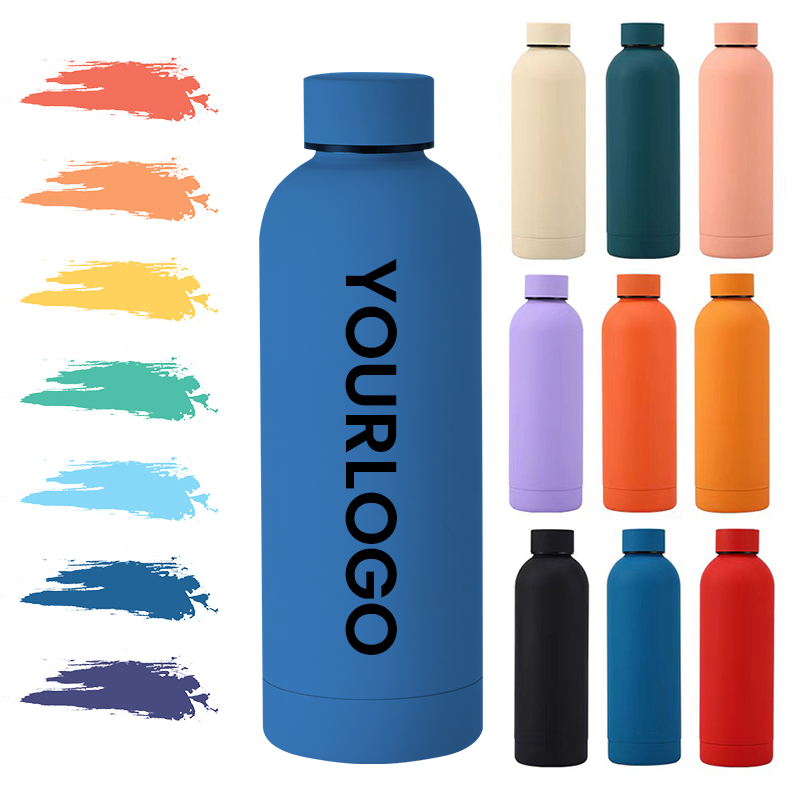 High Quality Custom Logo Small Mouth Rubber Coated Double Wall Stainless Steel Kids Water Bottle