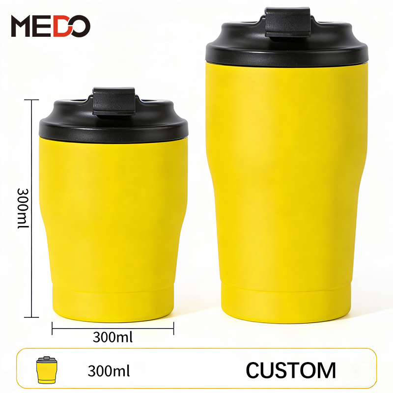 New 300ml Double Wall Vacuum Coffee Cup with Flip Lid | Custom Logo Stainless Steel Travel Mug